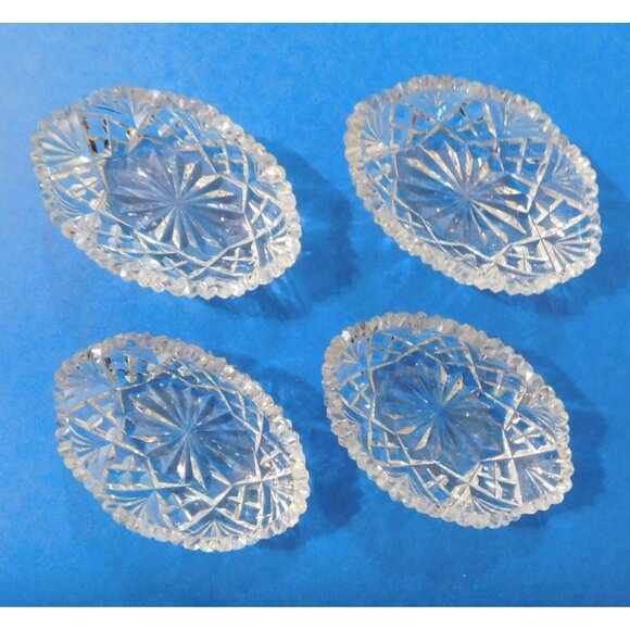 4 Vintage Salt Cellars Cut Glass Oval Sawtooth Rim Intricate Starburst Design - Picture 7 of 9